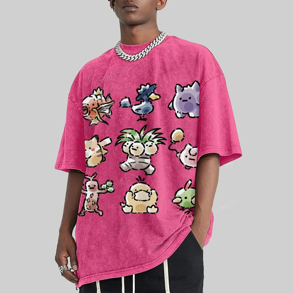 Cute Chibi Pokemon Unisex Vintage Washed Tee