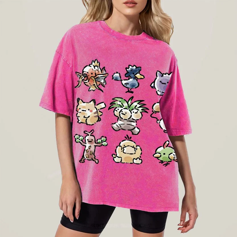 Cute Chibi Pokemon Unisex Vintage Washed Tee