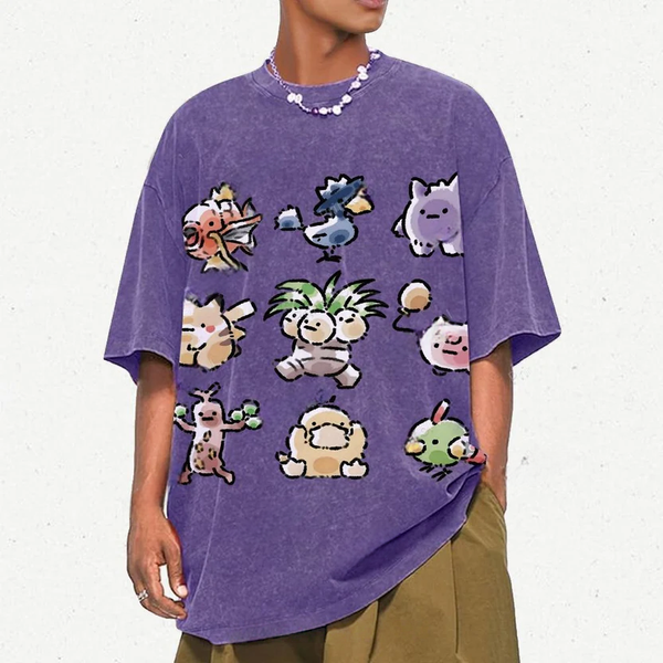 Cute Chibi Pokemon Unisex Vintage Washed Tee