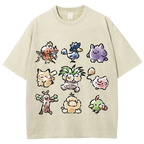 Cute Chibi Pokemon Unisex Vintage Washed Tee
