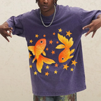 Two Goldfish Illustration Unisex Vintage Washed Tee