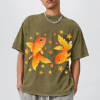 Two Goldfish Illustration Unisex Vintage Washed Tee