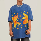Two Goldfish Illustration Unisex Vintage Washed Tee