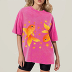Two Goldfish Illustration Unisex Vintage Washed Tee