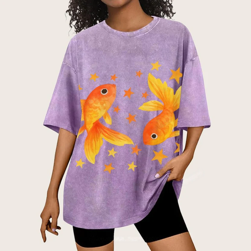 Two Goldfish Illustration Unisex Vintage Washed Tee