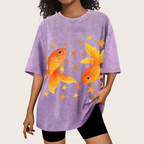 Two Goldfish Illustration Unisex Vintage Washed Tee