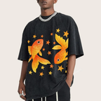 Two Goldfish Illustration Unisex Vintage Washed Tee