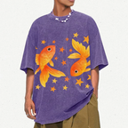 Two Goldfish Illustration Unisex Vintage Washed Tee