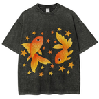 Two Goldfish Illustration Unisex Vintage Washed Tee