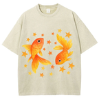 Two Goldfish Illustration Unisex Vintage Washed Tee