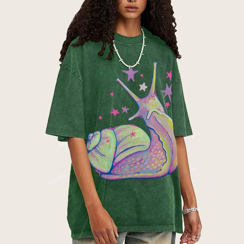 Pastel Starry Snail Dreamy Unisex Vintage Washed Tee