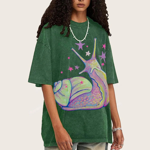 Pastel Starry Snail Dreamy Unisex Vintage Washed Tee