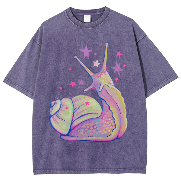 Pastel Starry Snail Dreamy Unisex Vintage Washed Tee