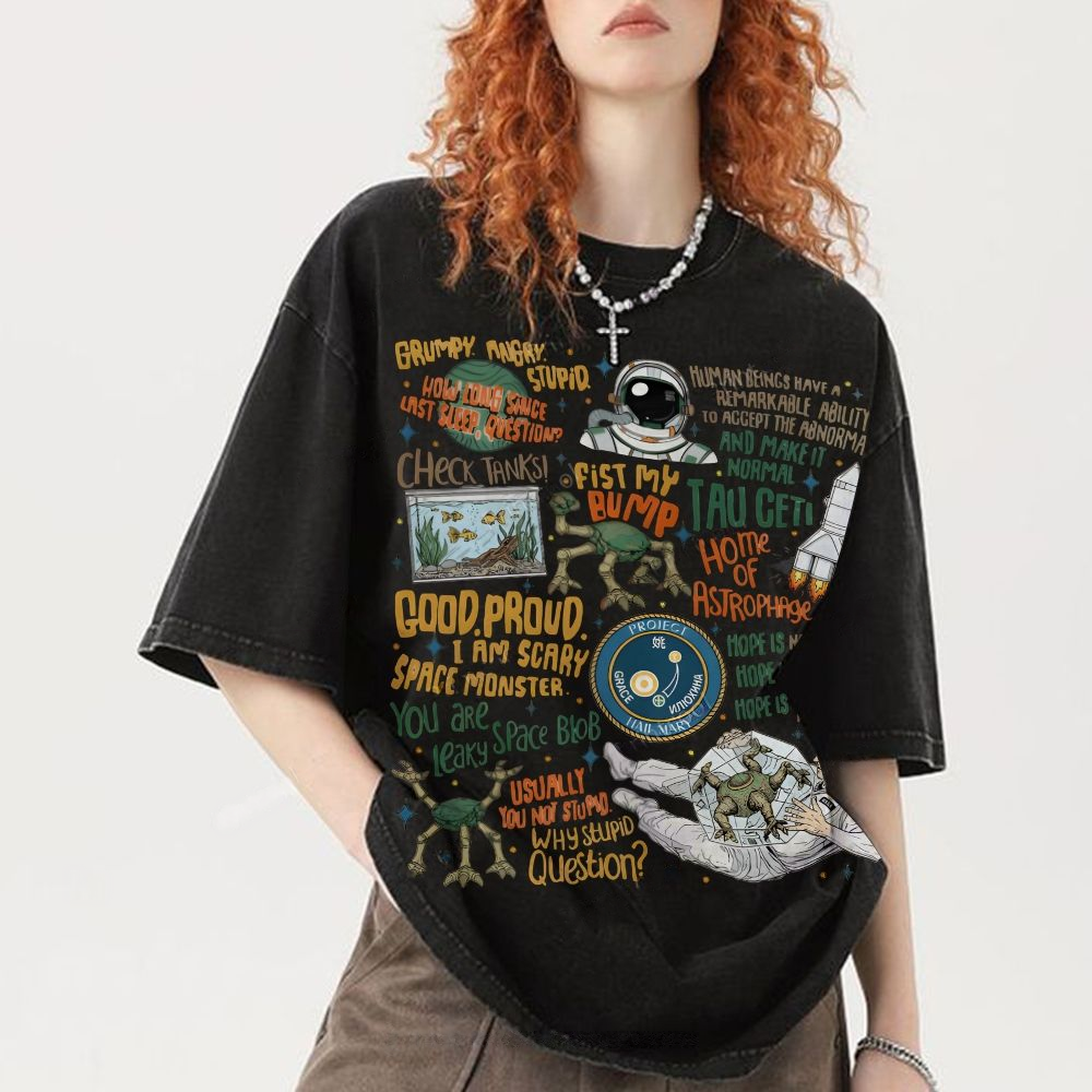 Project Hail Mary Sci Fi Quotes Unisex Vintage Washed Tee