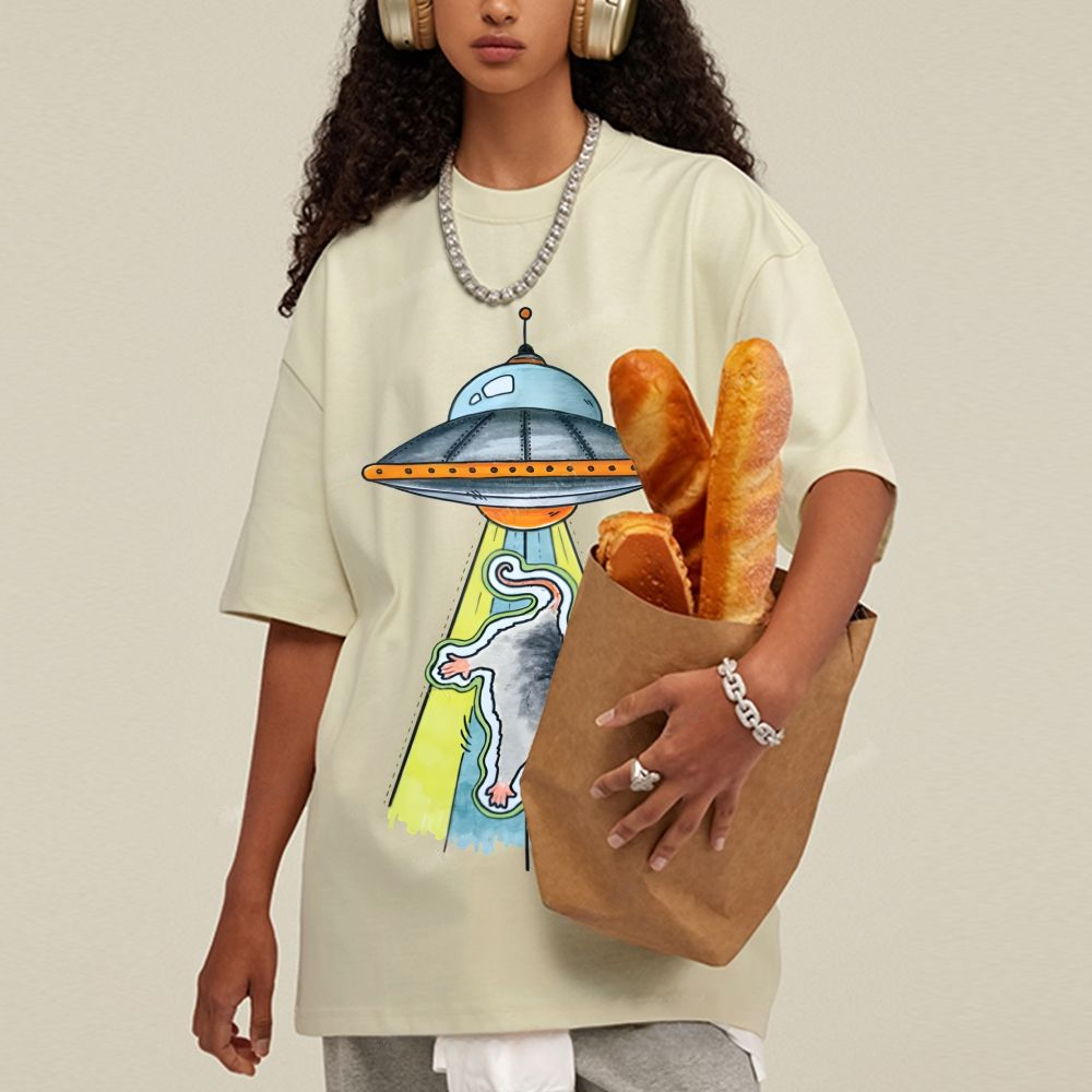 Funny Opossum UFO Alien Abduction Unisex Vintage Washed Tee