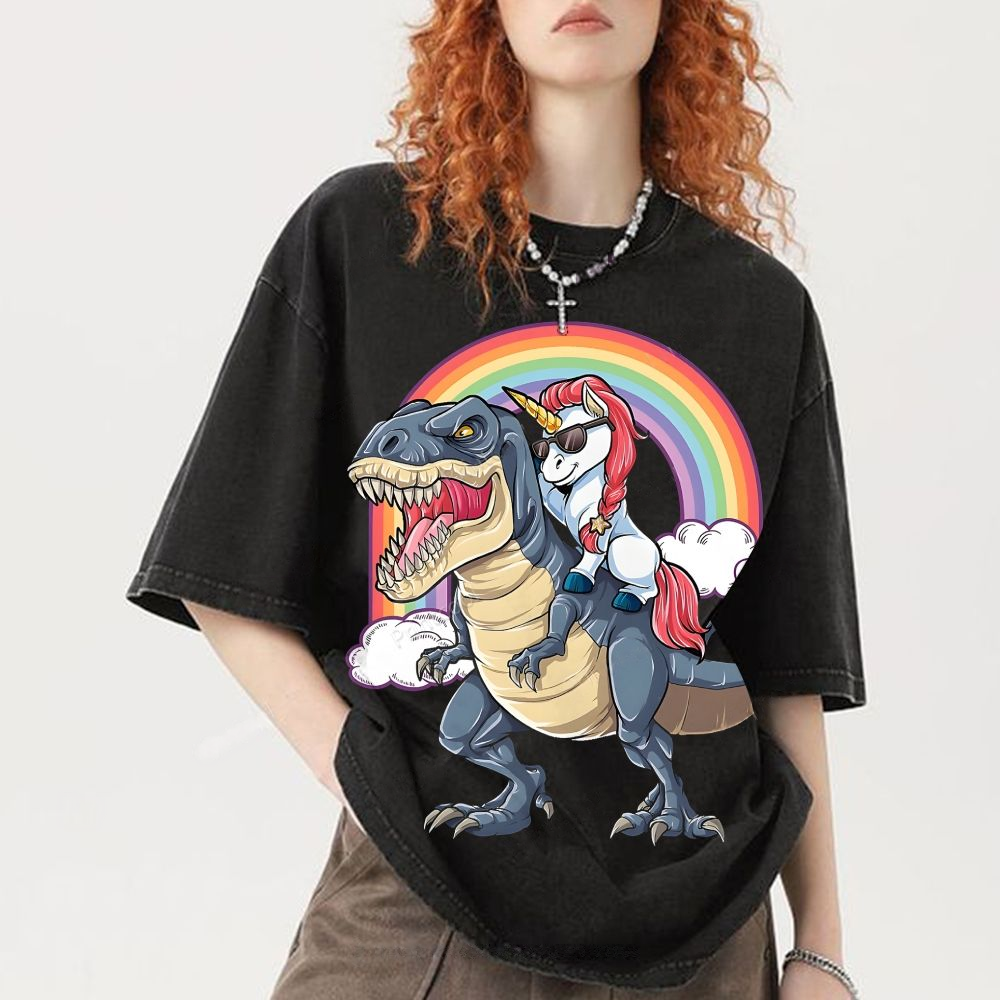 Riding T rex Dinosaur Unisex Vintage Washed Tee