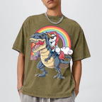 Riding T rex Dinosaur Unisex Vintage Washed Tee