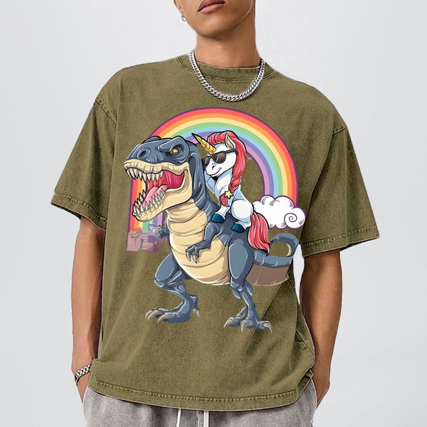 Riding T rex Dinosaur Unisex Vintage Washed Tee