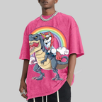 Riding T rex Dinosaur Unisex Vintage Washed Tee