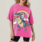 Riding T rex Dinosaur Unisex Vintage Washed Tee