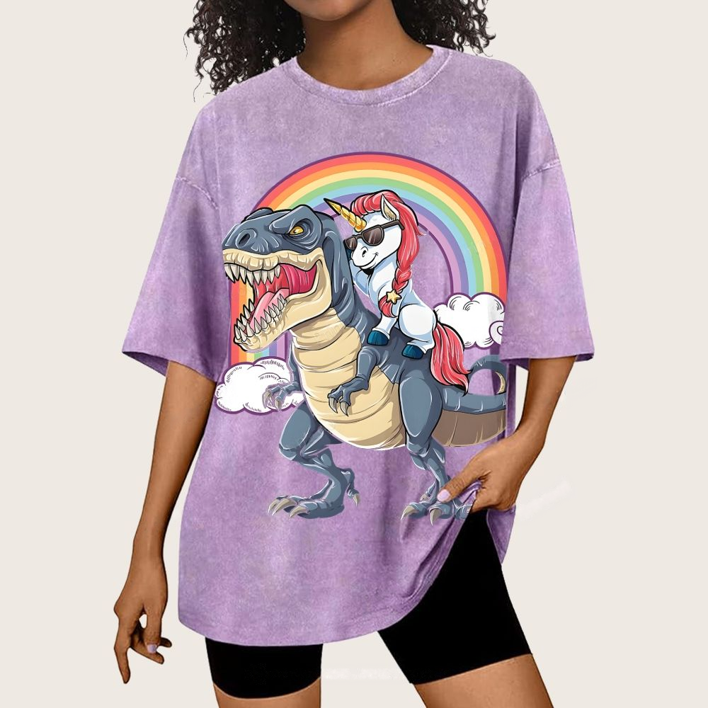 Riding T rex Dinosaur Unisex Vintage Washed Tee