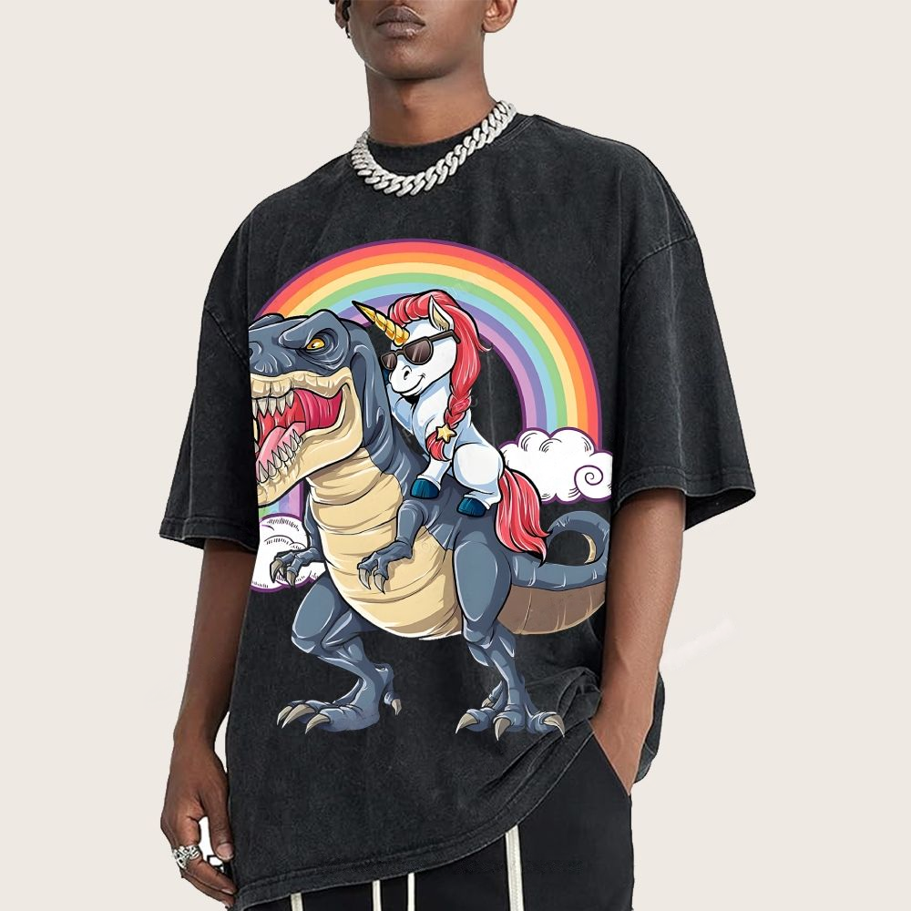 Riding T rex Dinosaur Unisex Vintage Washed Tee