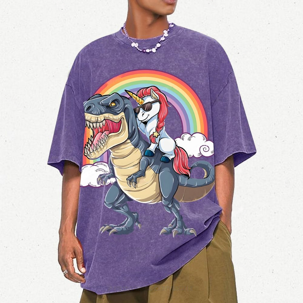 Riding T rex Dinosaur Unisex Vintage Washed Tee