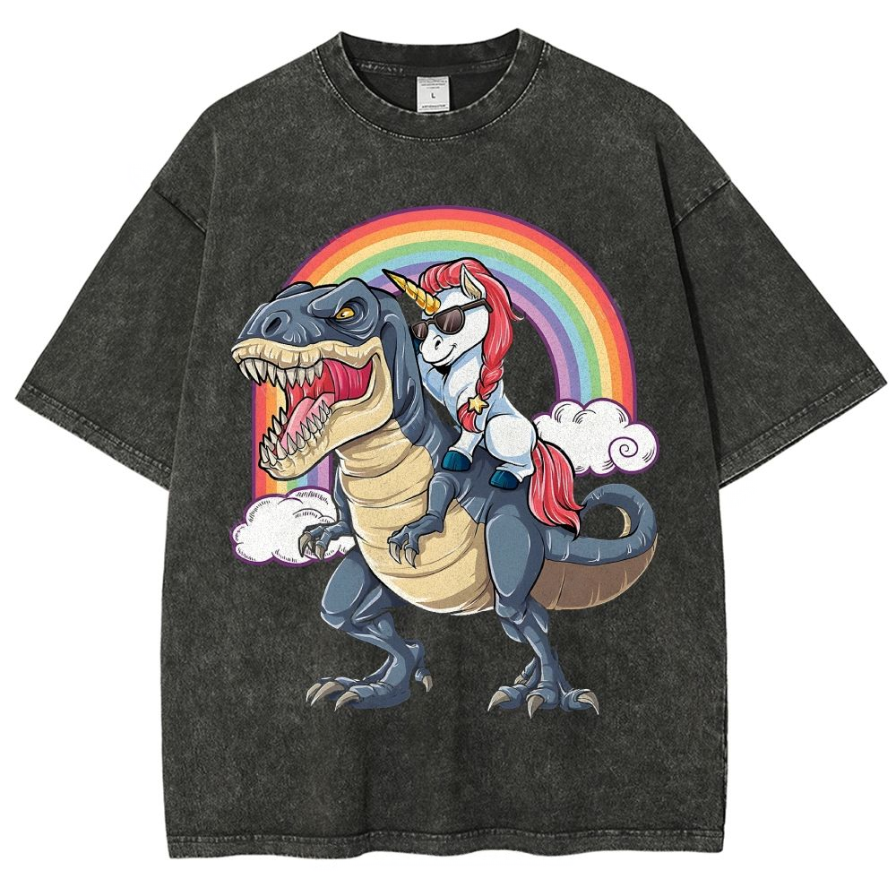 Riding T rex Dinosaur Unisex Vintage Washed Tee