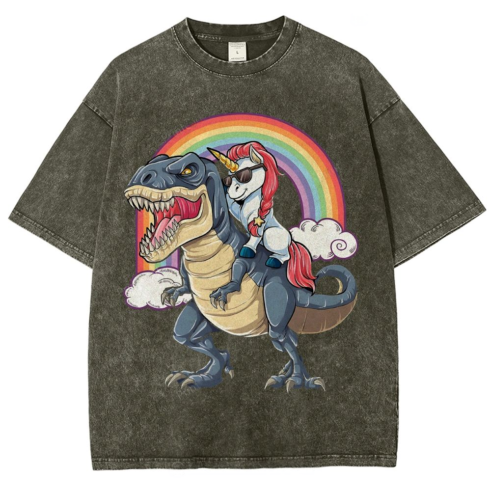Riding T rex Dinosaur Unisex Vintage Washed Tee