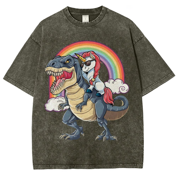 Riding T rex Dinosaur Unisex Vintage Washed Tee
