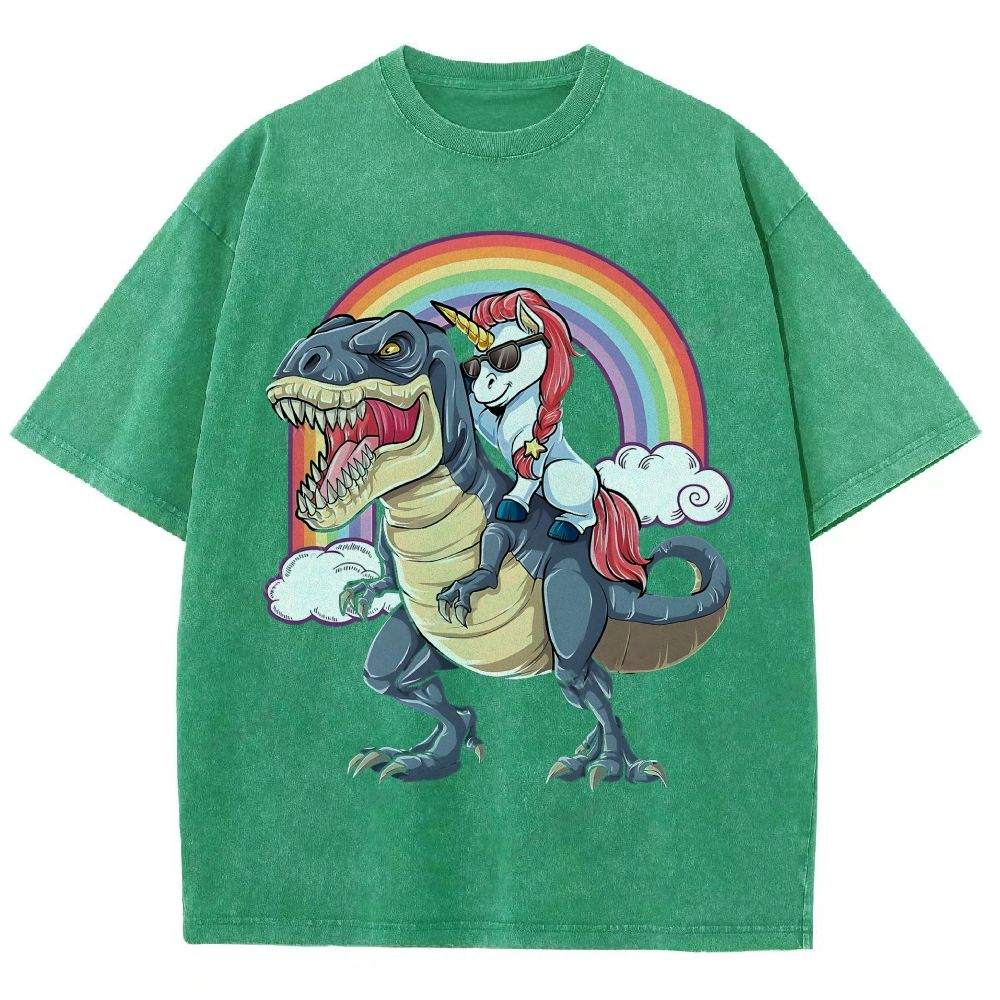 Riding T rex Dinosaur Unisex Vintage Washed Tee