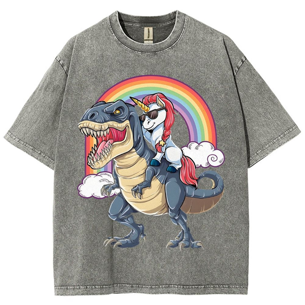 Riding T rex Dinosaur Unisex Vintage Washed Tee
