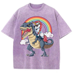 Riding T rex Dinosaur Unisex Vintage Washed Tee