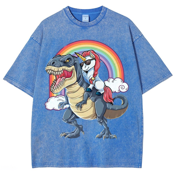 Riding T rex Dinosaur Unisex Vintage Washed Tee