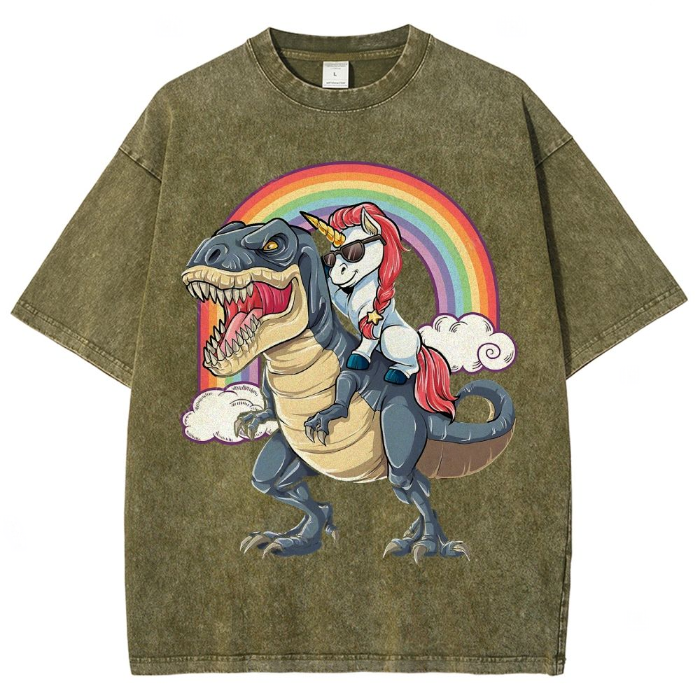 Riding T rex Dinosaur Unisex Vintage Washed Tee