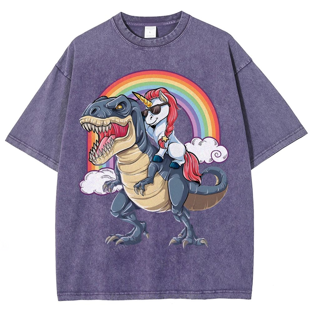 Riding T rex Dinosaur Unisex Vintage Washed Tee