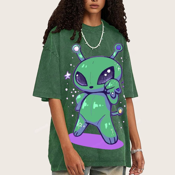 Cute Alien Unisex Vintage Washed Tee