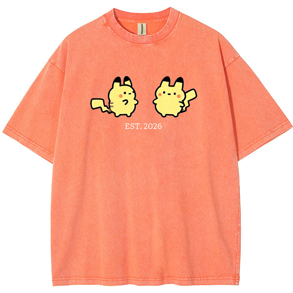 Cute Parent & Kid Pikachu Vintage Washed T-Shirt