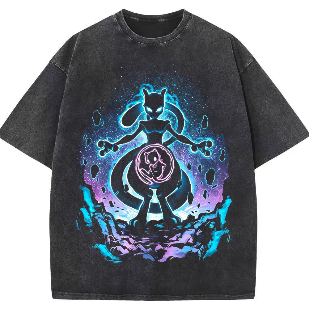 Cosmic Mewtwo Galaxy Neon Vintage Tee | Pokemon Anime Main image