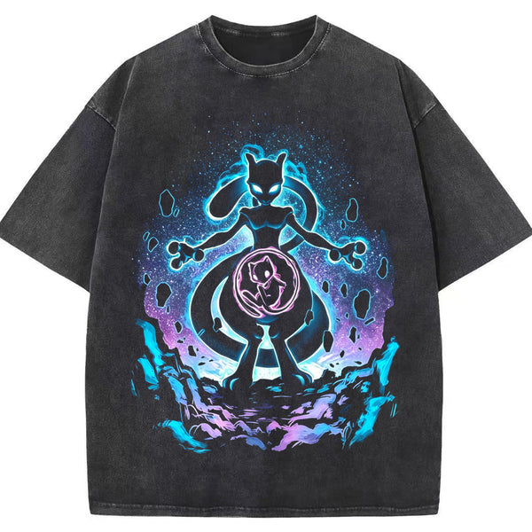 Cosmic Mewtwo Galaxy Neon Vintage Tee | Pokemon Anime