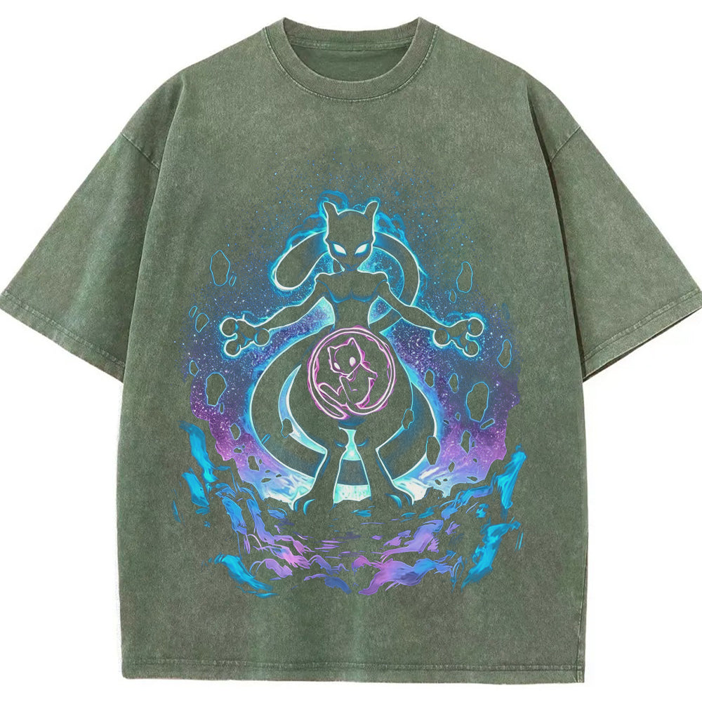 Cosmic Mewtwo Galaxy Neon Vintage Tee | Pokemon Anime Secondary image