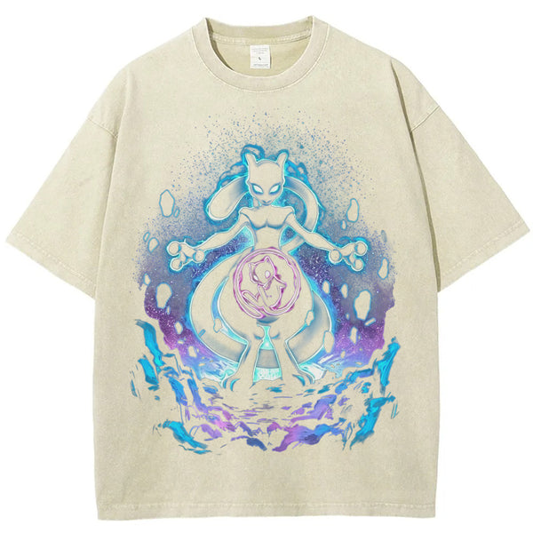 Cosmic Mewtwo Galaxy Neon Vintage Tee | Pokemon Anime