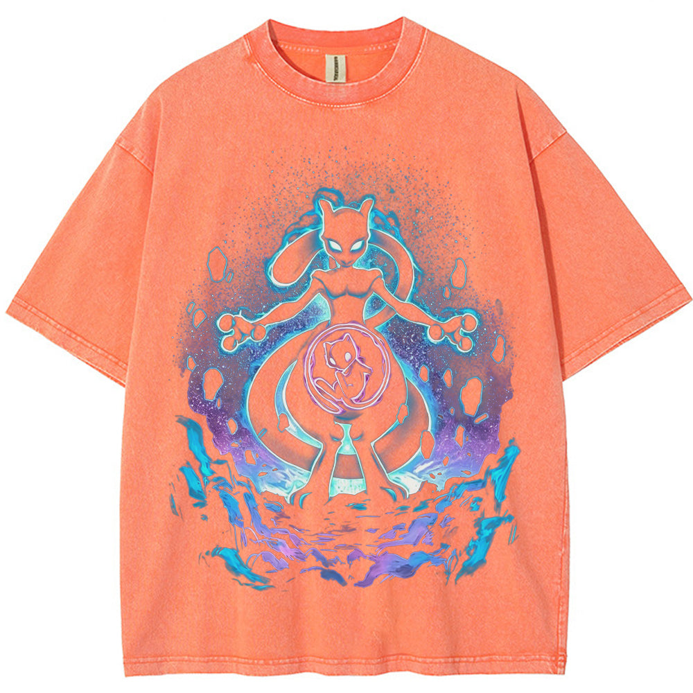 Cosmic Mewtwo Galaxy Neon Vintage Tee | Pokemon Anime