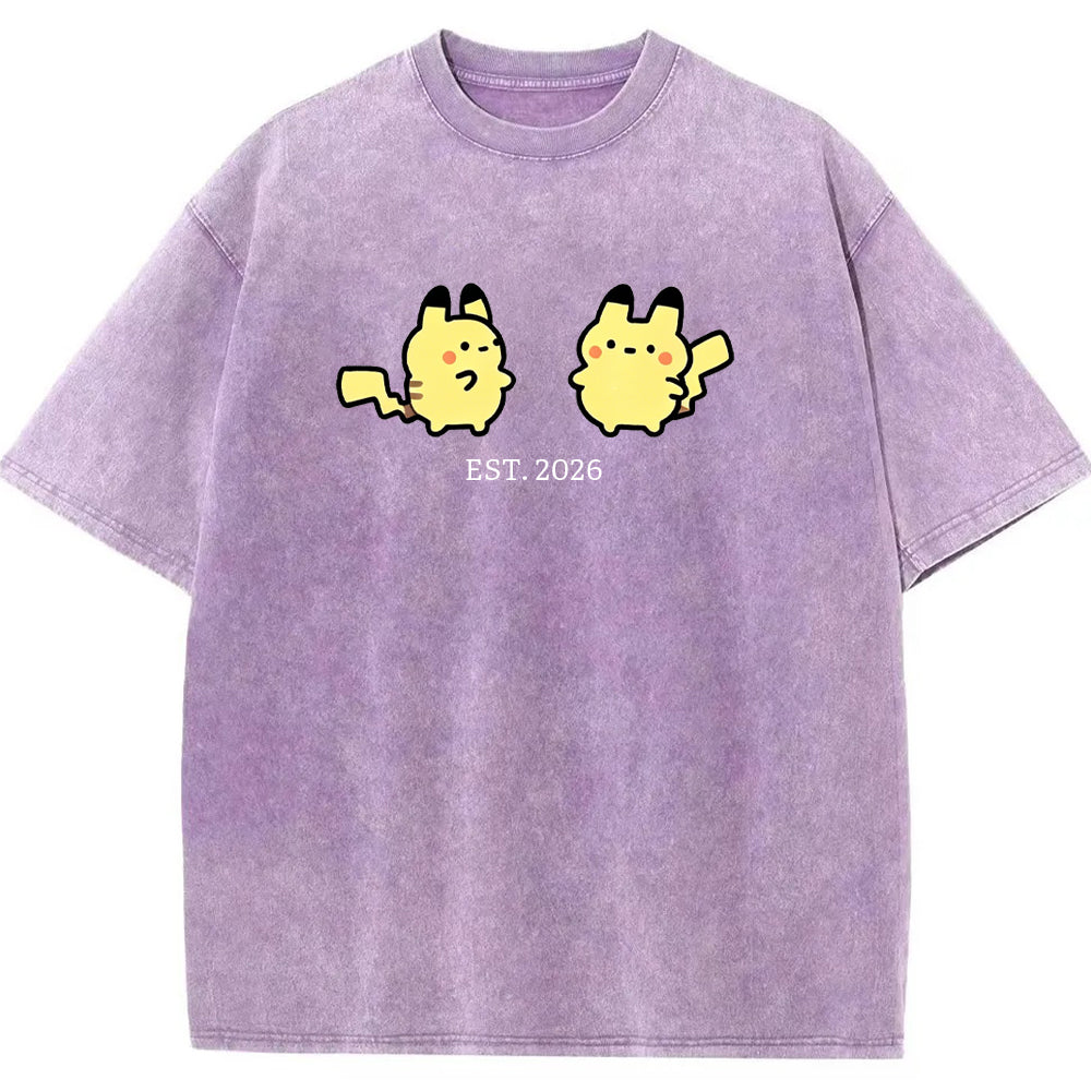Cute Parent & Kid Pikachu Vintage Washed T-Shirt