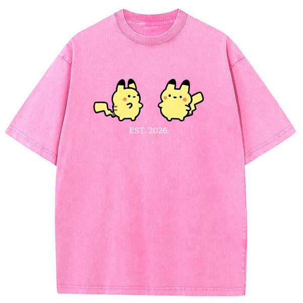 Cute Parent & Kid Pikachu Vintage Washed T-Shirt