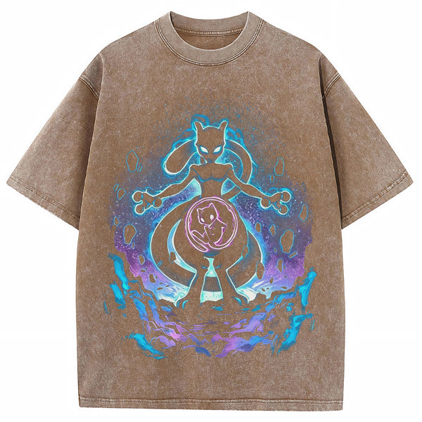 Cosmic Mewtwo Galaxy Neon Vintage Tee | Pokemon Anime