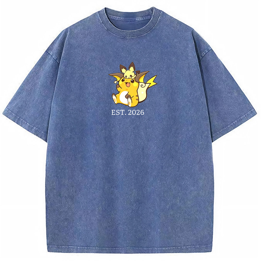 Cute Parent & Kid Raichu Vintage Washed T-Shirt