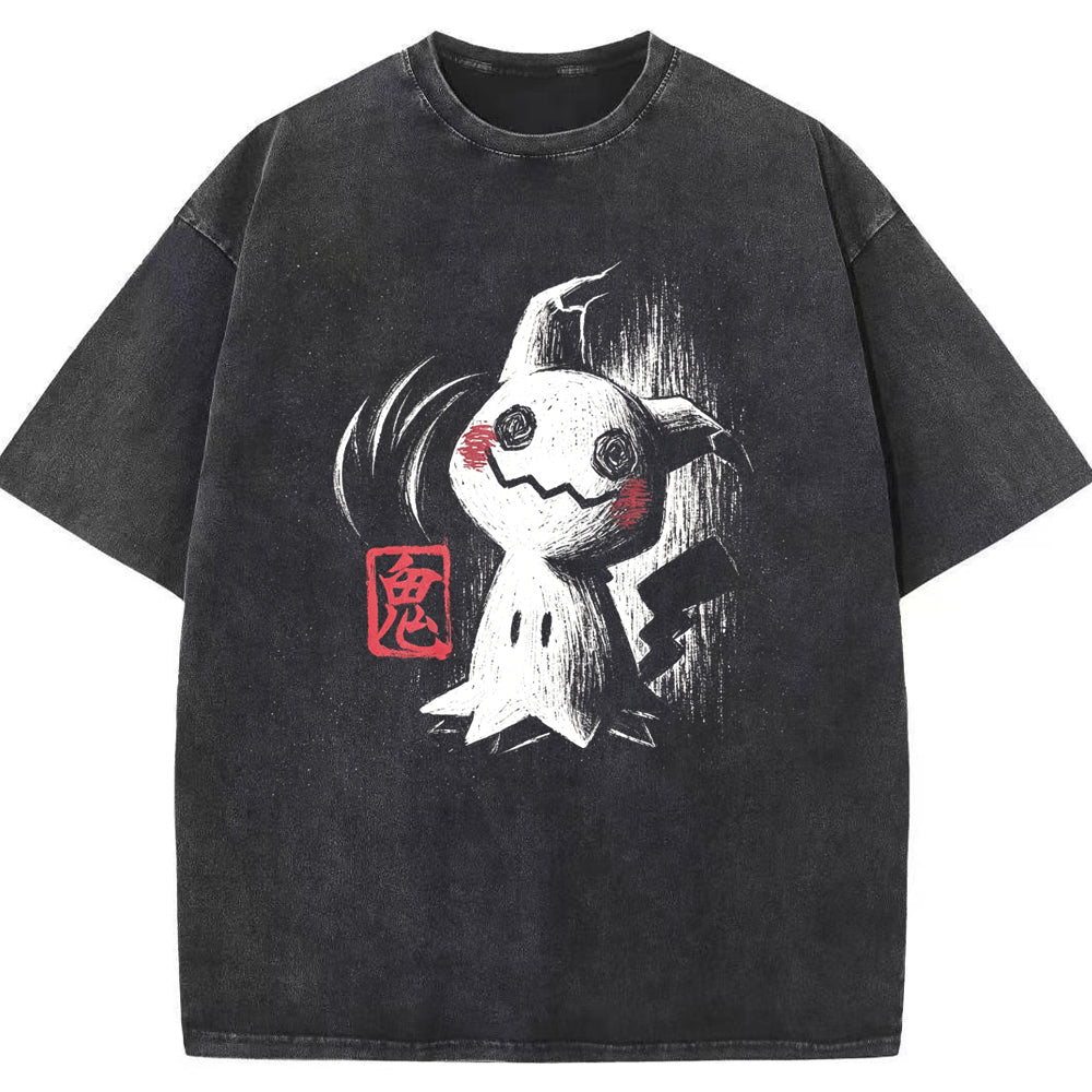 Ink Brush Mimikyu Stamp Vintage Tee | Pokemon Anime