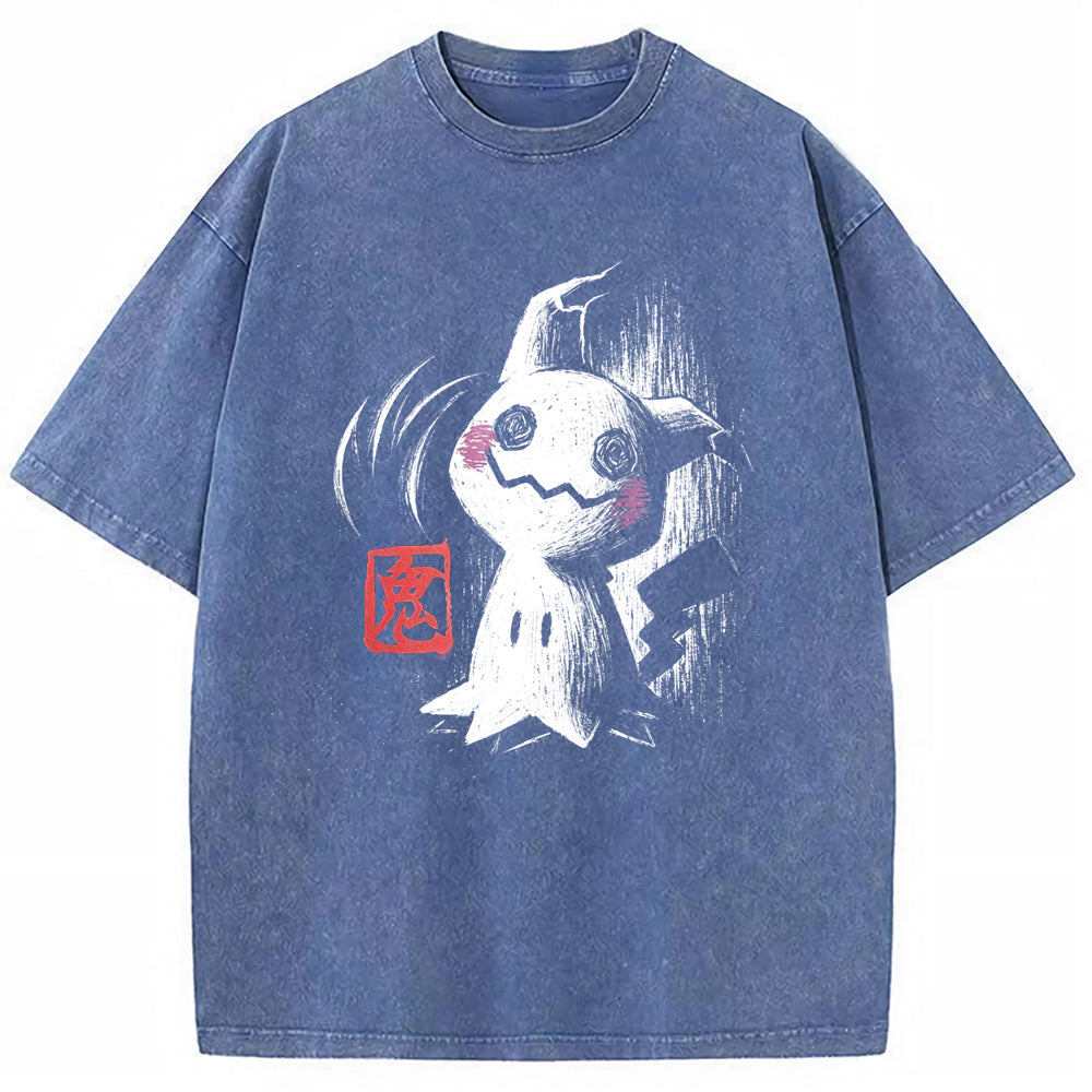 Ink Brush Mimikyu Stamp Vintage Tee | Pokemon Anime Secondary image