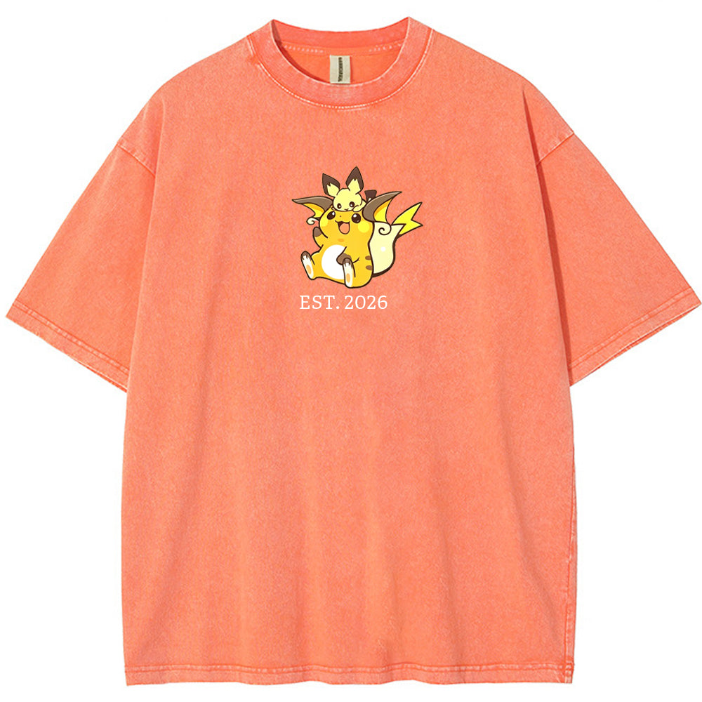 Cute Parent & Kid Raichu Vintage Washed T-Shirt
